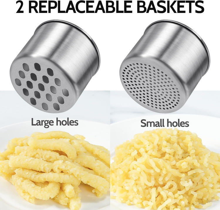 Potato Ricer, Sopito Stainless Steel Potato Masher with 2 Interchangeable Cups for Mashed Potatoes, Heavy Duty Kitchen Gadget for Home Use
