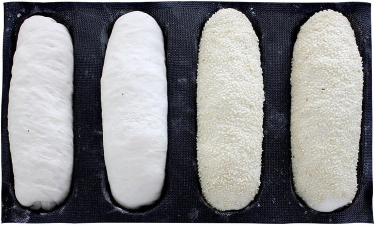 Bluedrop Silicone Bread Forms For Hot Dog Baking Molds Sandwich Making Sheet 4 Cavities 9 inches Loaf Eclair Mats