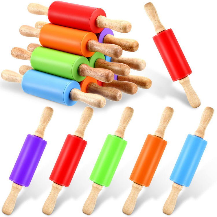 10 Pcs 9 Inch Mini Rolling Pins Kids with Wooden Handle