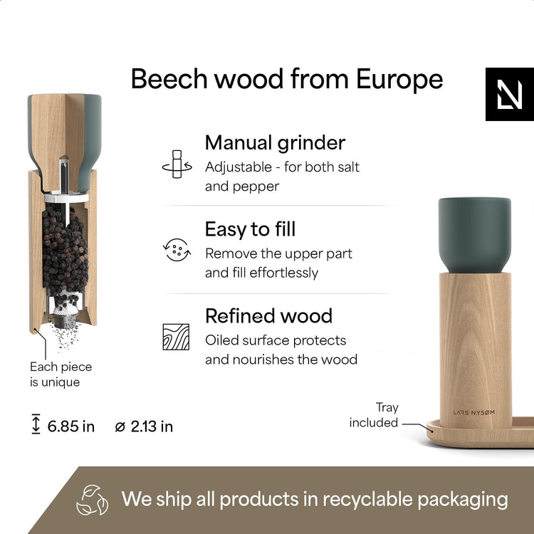 Wooden Salt and Pepper Grinder Set Manual with Tray