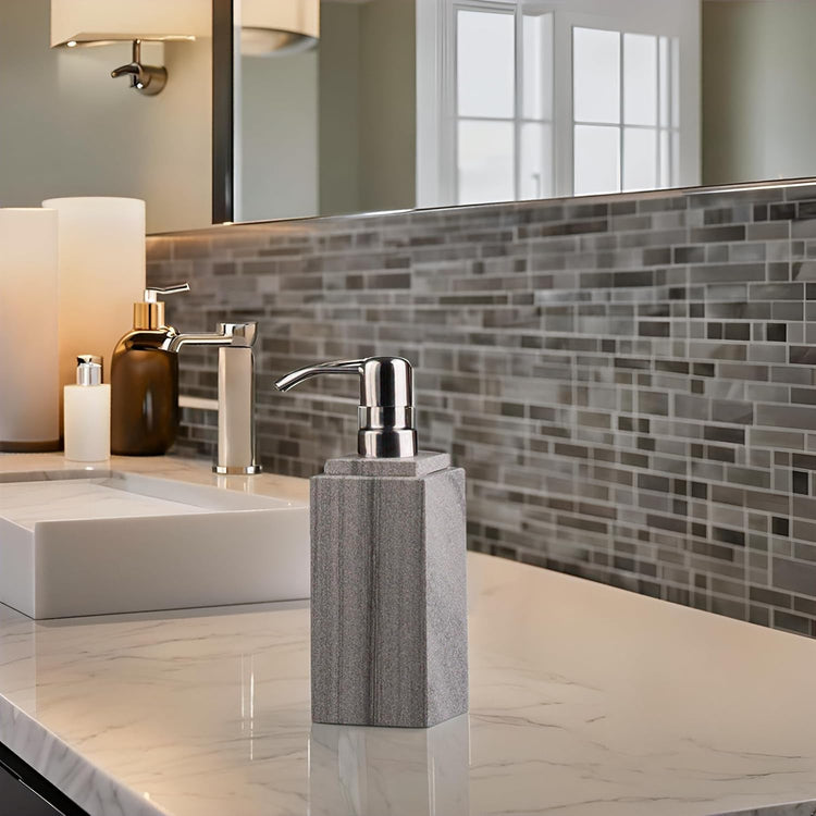 Hand Liquid&Lotion Soap Dispenser Pump Bottle Natural Marble for Kitchen Bathroom Countertop Laundry Room Holds Dish Soap Shampoo Laundry Liquid Shower Gel (Grey Sand)