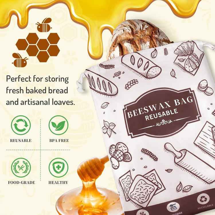 2-Pack Beeswax Bread Bags for Homemade Bread,Reusable Sourdough Storage Bags with Premium Beeswax Coating for Loafs Baguette Fresh Keeping,Great Baking Essentials and Gifts for Families & Friends.
