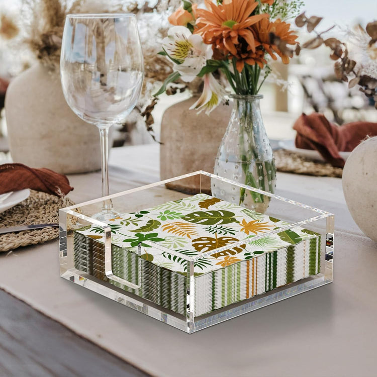 HIIMIEI Acrylic Napkin Holder for Table: Square Cocktail Napkin Dispenser, Flat Guest Towel Holder Tray, Disposable Hand Towel for Bathroom, Kitchen, Bar, Dinner, Party(Clear)
