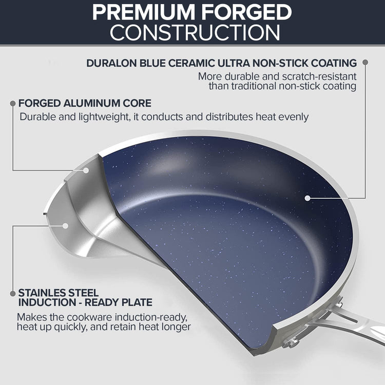 7pc Cookware Set Healthy Duralon Blue Ceramic Nonstick Coated