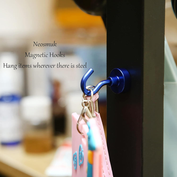 Neosmuk Magnetic Hooks,30lb+ Heavy Duty Earth Magnets with Hook for Refrigerator, Extra Strong Cruise Hook for Hanging, Magnetic Hanger for Curtain, Grill (Navyblue, 15 Pack)