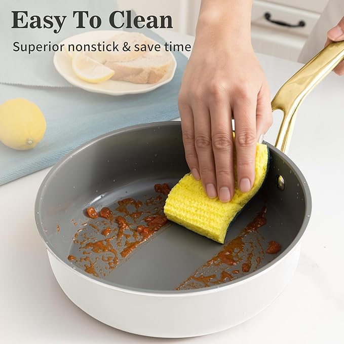 10-Inch Ceramic Non-Stick Cookware Set, 8-in-1 Multifunctional Cookware, Interior & Exterior Ceramic Coating, PFAS/PTFE/PFOA-Free, Compatible with All Stovetops, Oven-Safe up to 450°F