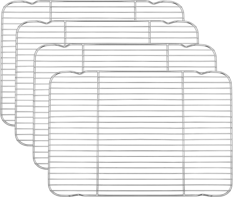 P&P CHEF Baking Cooling Rack Set for Cooking Roasting, 4-Piece Stainless Steel Wire Racks for Oven Use, Healthy & Dishwasher Safe, Rectangle, 16.6 Inch