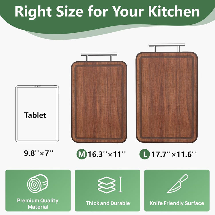 Stainless Steel Cutting Board Wood Double Sided, 2025 Upgraded Ebony Wood Cutting Boards for Kitchen, Charcuterie Board with Juice Groove, Chopping/Board Titanium 16.3''×11''×1''