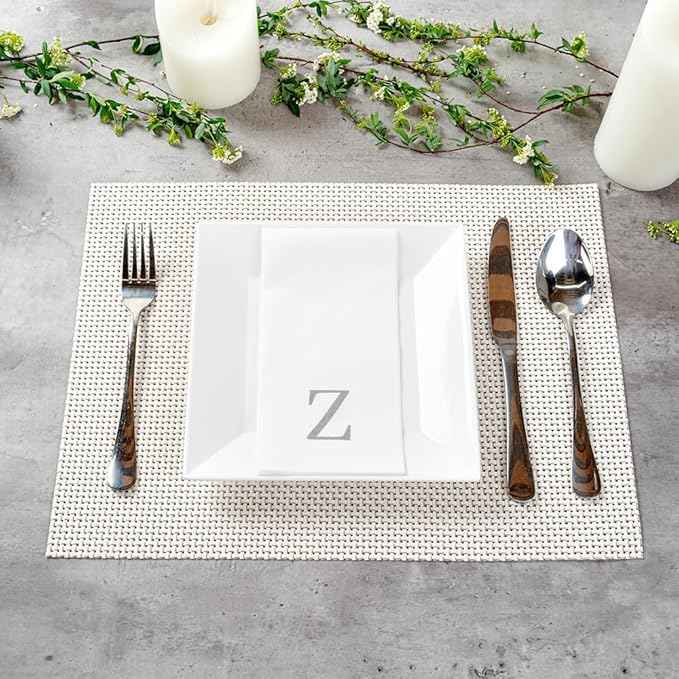 Luxenap 15.8 X 7.9 Inch Linen-Feel Guest Towels, 2000 Lettered Hand Towels - Silver Letter 'Z', Sans Serif Font, White Paper Dinner Napkins, airlaid, For Restrooms And Tables - Restaurantware