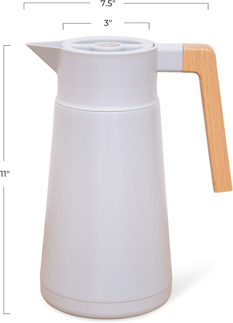Hastings Collective Thermal Coffee Carafe 68 Oz - Large Stainless Steel Insulated Carafe - 2 Liter Double Walled Vacuum Thermos Coffee and Beverage Dispenser with Tea Infuser and Strainer (Gray)