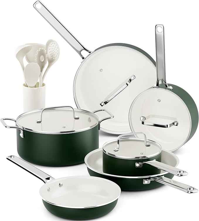 Pots and Pans Set - Nonstick Creamic Kitchen Cookware Sets Non Toxic Cookware Set With Dutch Oven, Frying Pan, Saucepan, Sauté Pan, Cooking Utensils Set, Pots and Pans for Cooking Set Gifts