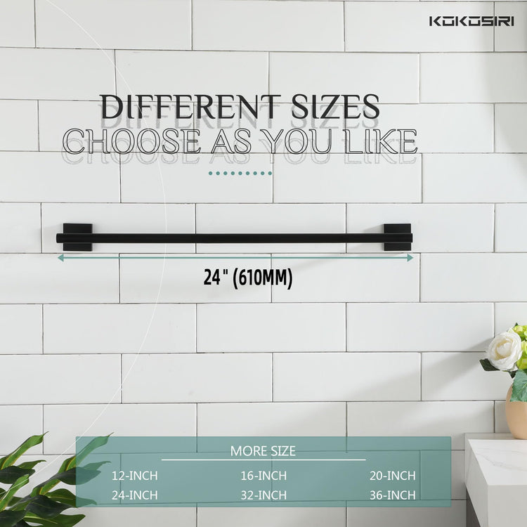Towel Rails Bathroom Towel Bars Matte Black 24 Inch Bath Towel Holder for Cabinet Kitchen Wall Stainless Steel B4005BK