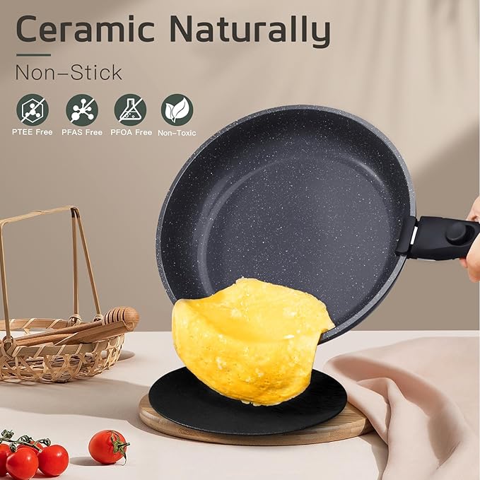 GiPP Ceramic Pots and Pans Set Non Stick, Nonstick Detachable Handle Cookware Sets, Healthy Non Toxic PFAS PFOA & PTFE Free, Dishwasher &Oven Safe, Induction Kitchen Pot and Pan, 17 Piece Gray