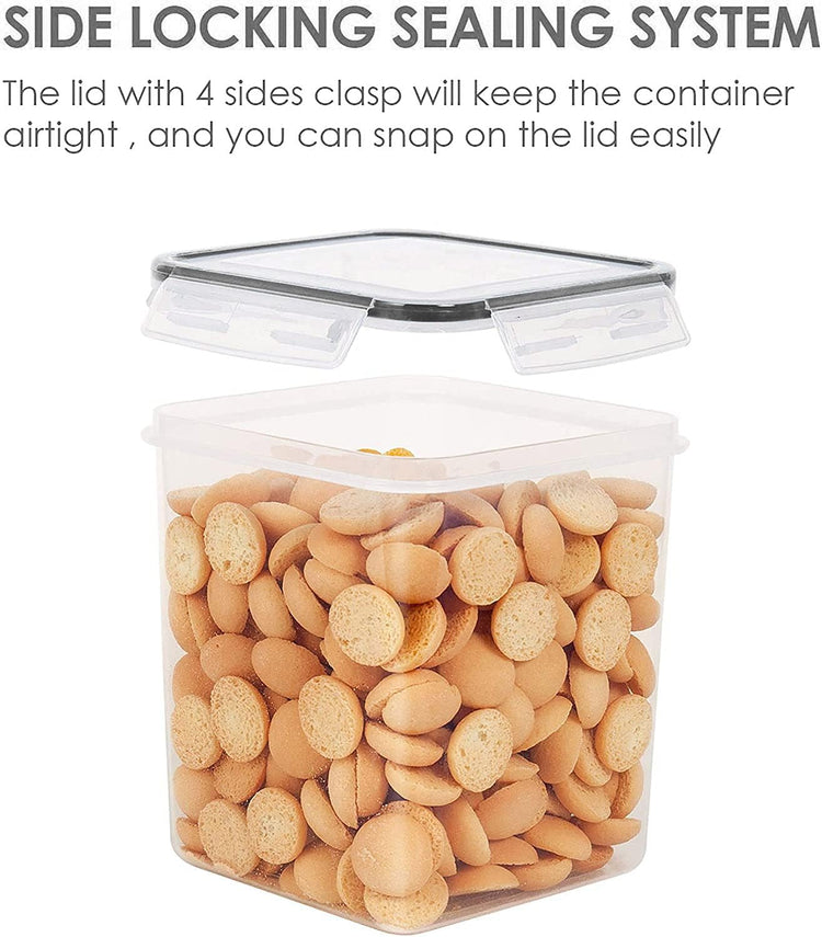 Vtopmart Food Storage Containers 4.3L / 145.4oz, 4 Pieces BPA Free Plastic Airtight Canister for Flour, Sugar, Baking Supplies, with 4 Measuring Cups and 24 Labels, Black