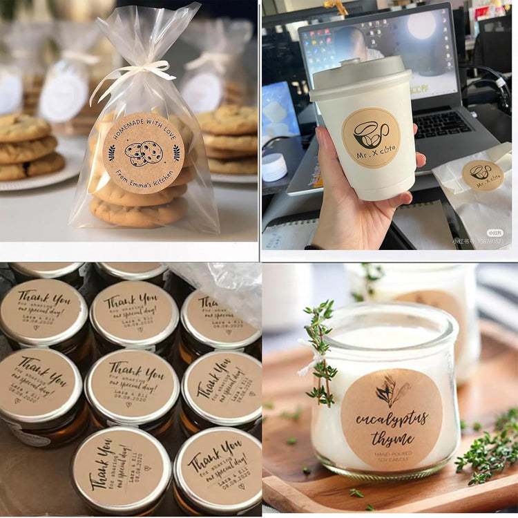 Custom Stickers Kraft Paper Labels Personalized Withe Text, Business Logo Customized Food Jars Labels Bakery Label Sticker Package Favor Canning Circle 100pcs (Style 13)