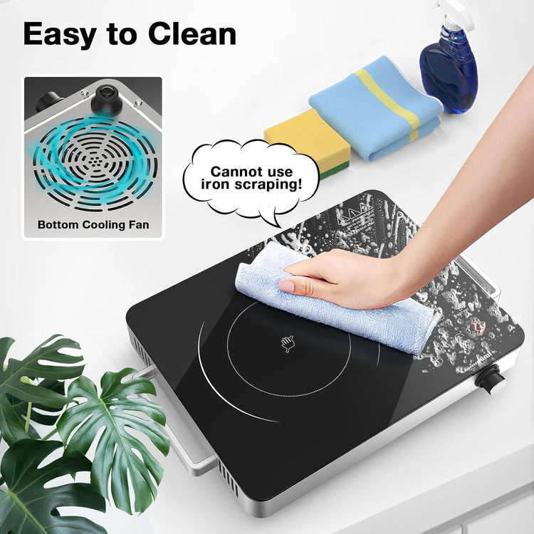 Portable Electric Cooktop 110V, 1800W Electric Stove Infrared Hot Plate with Knob Control, Nafewin Single Burner Countertop Burner with Handle, 4-Hours Timing Setting, Compatible for All Cookwares
