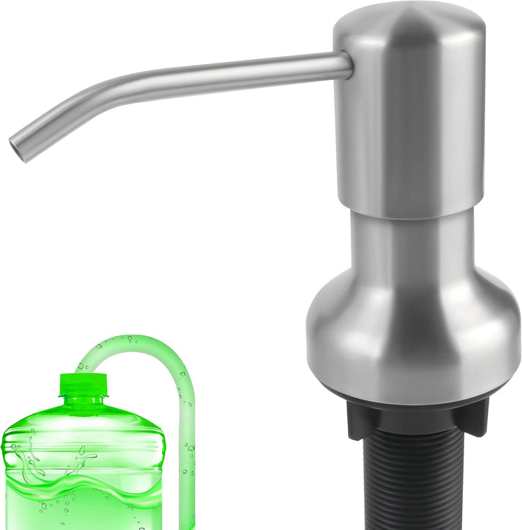 Soap Dispenser for Kitchen Sink, Sink Soap Dispenser with Longer Threaded Shaft Shank, 47" Extension Tube Connects Directly to Dish Soap Container, Wider Pump Head Base (Brushed Nickel)