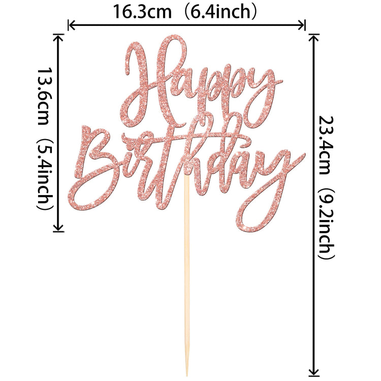 1 PCS Happy Birthday Cake Topper Glitter Happy Birthday Cake Pick for Celebrating Happy Birthday Anniversary Theme Party Cake Decorations Supplies Rose Gold