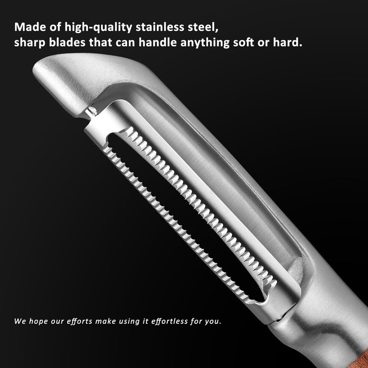 Serrated Blade Premium I Type 304 Stainless Steel Multifunctional Kitchen Peeler Real Wood Handle Ultra Sharp Blade Vegetable Potato Apple