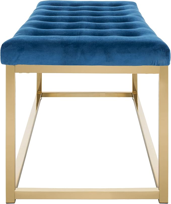 SAFAVIEH Home Collection – Reynolds Navy Tufted Upholstered Accent Bench, Modern Parsons-Style Open Frame Bench with Brass Legs for Bedroom, Entryway or Living Room (FOX6225G)