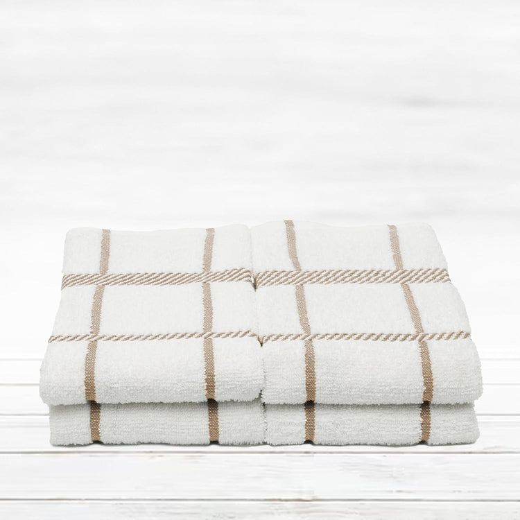 100% Cotton Terry Dish Towels, 4 Pack Checks, 16 x26 Inches, Super Soft and Absorbent Kitchen Towels, Perfect for Kitchen Cleaning and Dish Washing | Tan - Nestoria