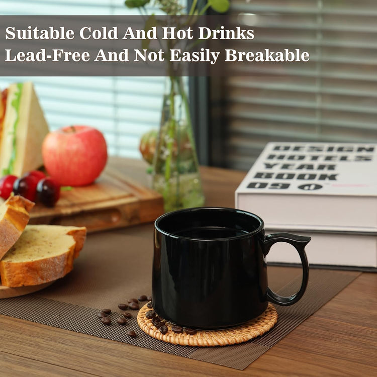 19 oz Large Coffee Mugs Set of 4, Stackable Ceramic Coffee Mugs with Large Handles for Coffee, Latte, Cappuccino, Milk, Dishwasher & Microwave Safe, Ideal for Men, Women, Dads and Moms (Black)