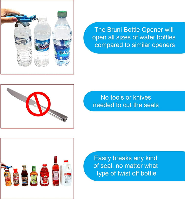 Bruni Multifunction Bottle Opener – Medicine Safety Cap Can Bottle Opener Easy to Use for Children, Weak Hands, Elderly and Arthritis Sufferers (BBO)