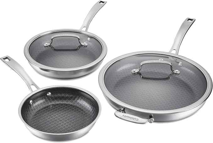 Cuisinart FusionPlus Hybrid Nonstick Stainless Steel Cookware Set, 5-Piece Skillet Cooking Set with PFAS-Free PURELYSEAR Ceramic Non Stick Technology, Scratch Proof, Cool Grip Handles, Dishwasher Safe