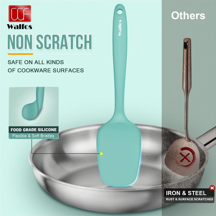 Walfos Silicone Spatula - 600°F High Heat Resistant Kitchen Spoon Spatulas(set of 5), Strong Steel Core and One-Pieces Design, For Cooking Mixing & Baking - BPA Free and Dishwasher Safe (Teal/Aqua)