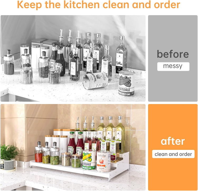 Premium Spice Rack Organizer for Countertops - 3-tier space-saving kitchen organizer for spice jars, oil bottles and utensils 2 Packs White (modern rust-resistant design)