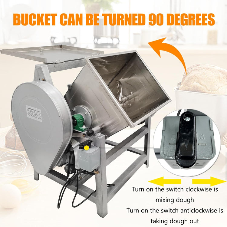 Commercial Dough Mixer, 15KG Stand Spiral Food Flour Mixer Dough Kneading Machine with 15.5 x 12 x 14inch Bowl Size and 90 Degree Tilt for Schools, Restaurant, 110V 