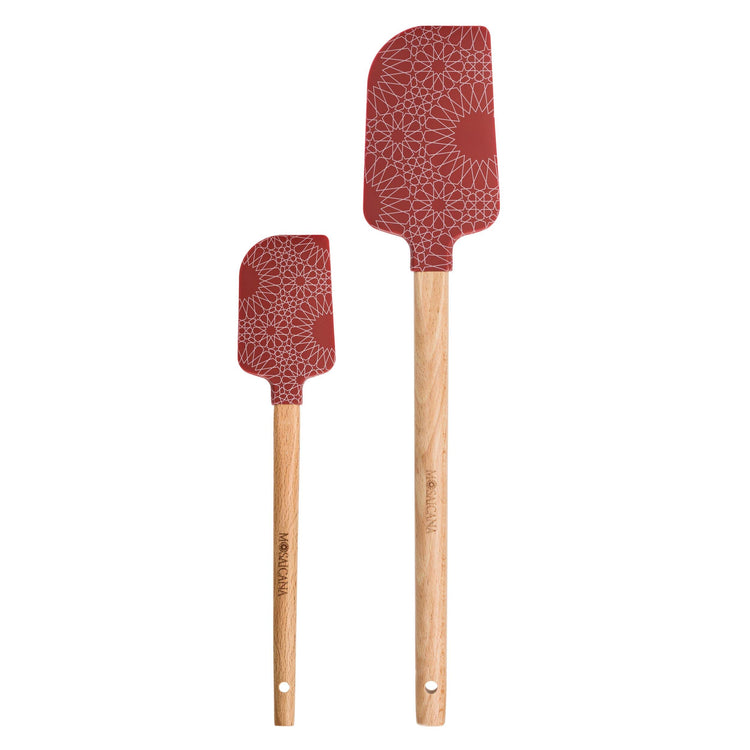 Silicone Spatula set of 2 with wooden handle and stunning pattern (2 Count)