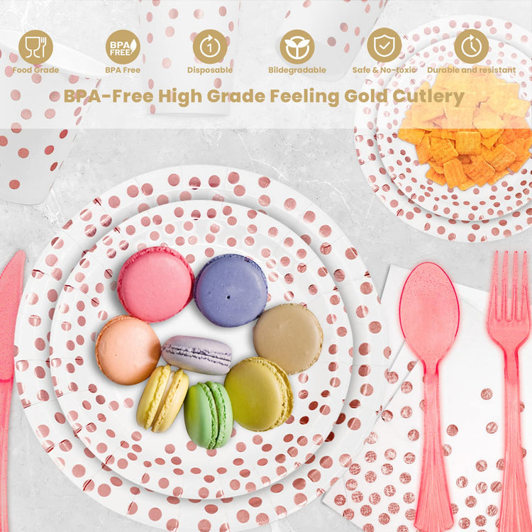 Pink Rose Gold Paper Plates Set (25 Count)