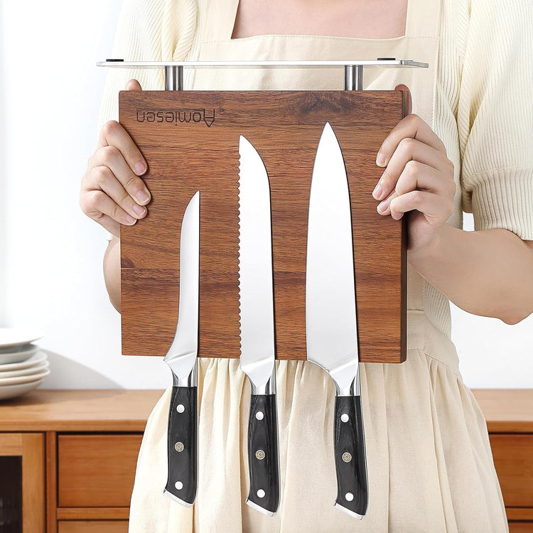 Strong Magnetic Knife Block - Magnetic Knife Holder for Kitchen Organization, Knife Block with Powerful Magnet (Square steel bottom knife block)
