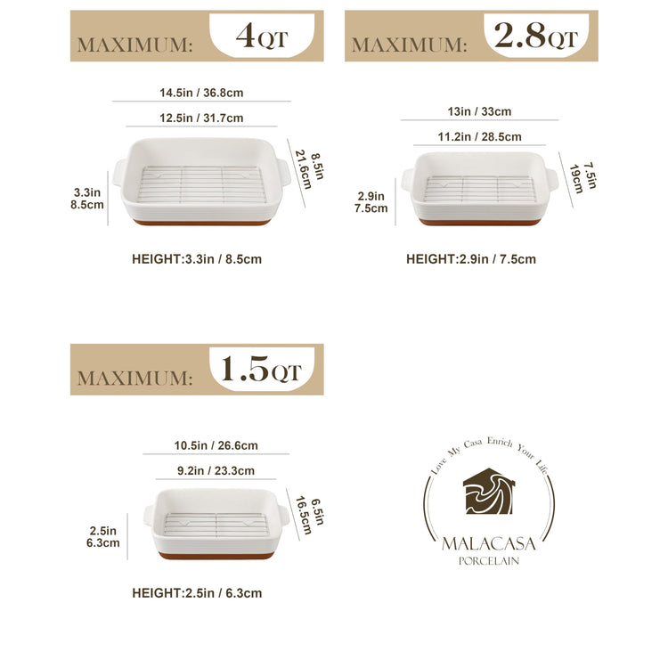 Casserole Dishes for Oven with Roasting Racks (3 Count)