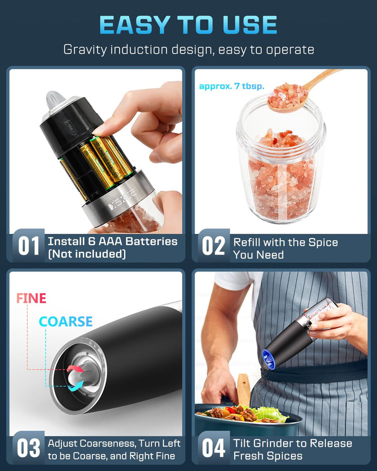 Gravity Electric Pepper and Salt Grinder Set (2 Count)