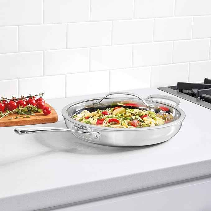 Cuisinart PureClad™ PureClad™ Triple-Ply 12" Stainless Steel Skillet with Helper Handle and Cover. PCT22-30HC