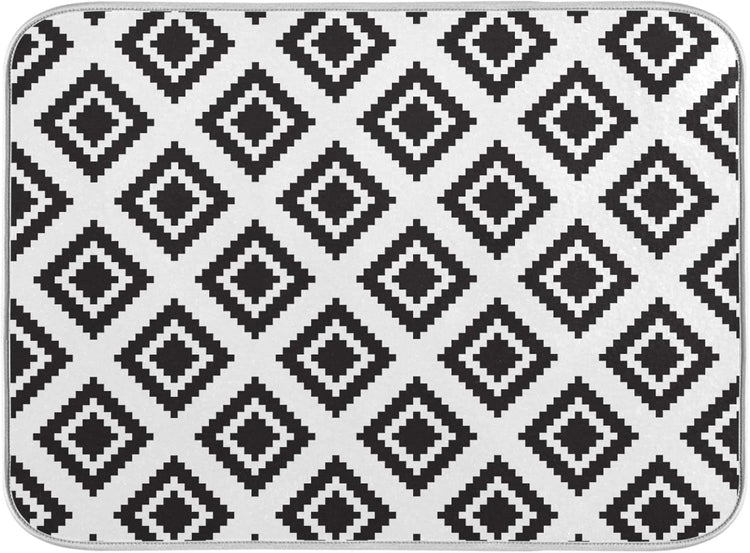 Super Absorbent Dish Drying Mat, Microfiber Fast-Drying Dish Mat, 16" x 18, Kitchen Dish Drying Pad, Grey Moroccan Rhombus Plaid