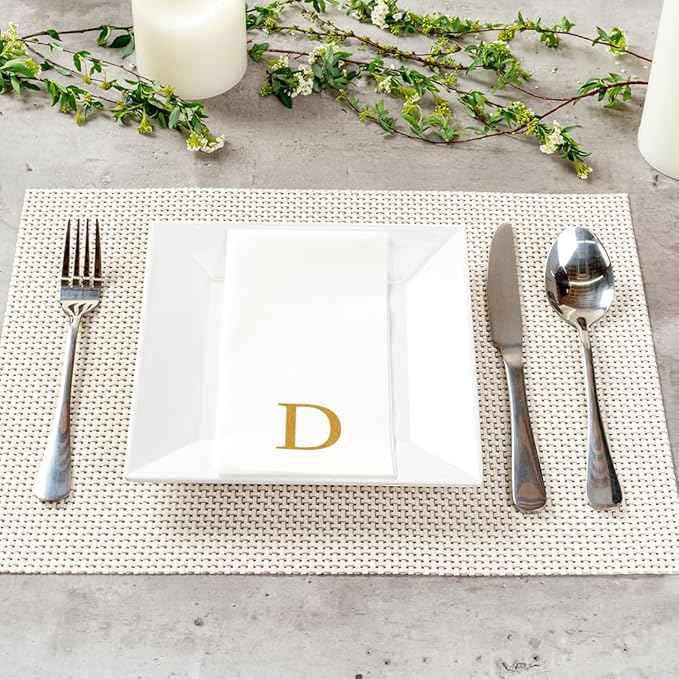 Luxenap 15.8 X 7.9 Inch Linen-Feel Guest Towels, 2000 Lettered Hand Towels - Gold Letter 'D', Sans Serif Font, White Paper Dinner Napkins, airlaid, For Restrooms And Tables - Restaurantware