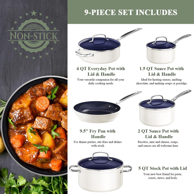 9pc Cookware Set Healthy Duralon Blue Ceramic Nonstick Coated