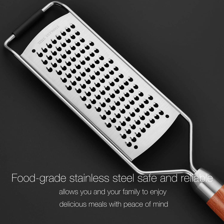Professional-Grade Lemon Zester with Fine Blades, Lightweight Cheese/Vegetable Grater, Solid Wood Handle Design - Rust-Resistant, Durable, Essential Kitchen Tool (B2)