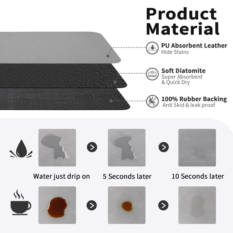 Coffee Mat Absorbent Hide Stain Rubber Backed Dish Drying Mat for Kitchen Counter