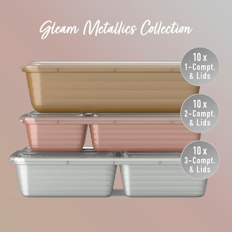 Bentgo Prep 60-Piece Meal Prep Kit - Reusable PFAS & BPA-Free Food Containers, 1-Compartment, 2-Compartment, & 3-Compartments - Microwave, Freezer, & Dishwasher Safe (Gleam Metallics)