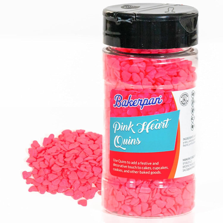 Bakerpan Heart Sprinkles for Baking, 4 Ounces Pink Heart Sprinkles Edible, Made in USA - Nestoria