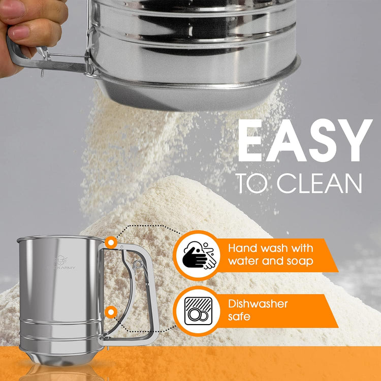 Flour Sifter , 3 Cup Stainless Steel , Great Double-layer Baking Sifters for all Baking Flour and Powdered sugar, Flour Strainer