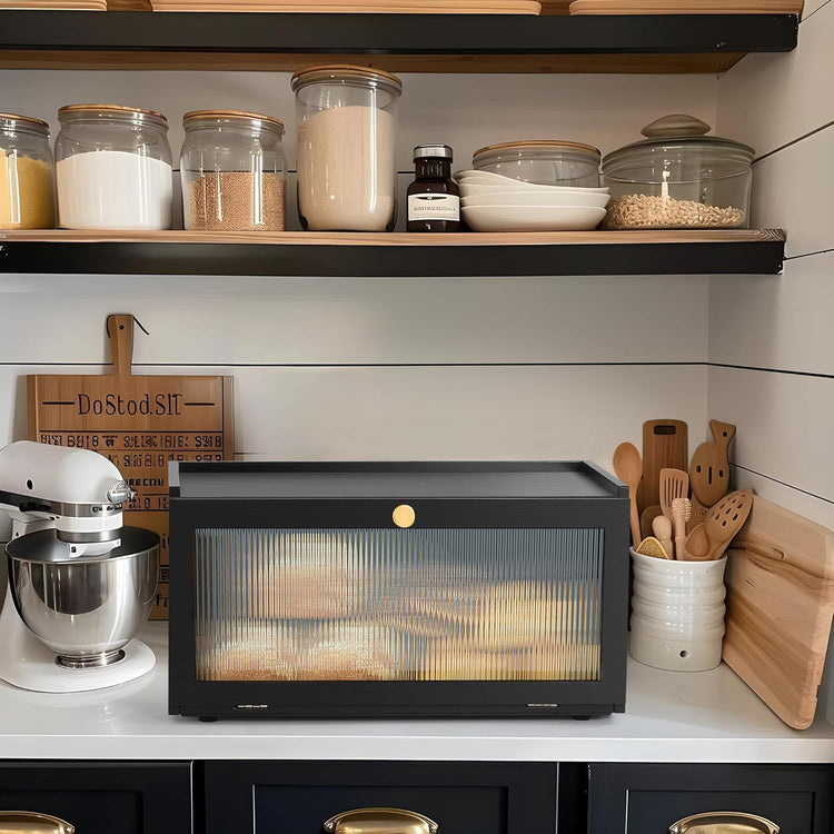Black Bread Box for Kitchen Countertop