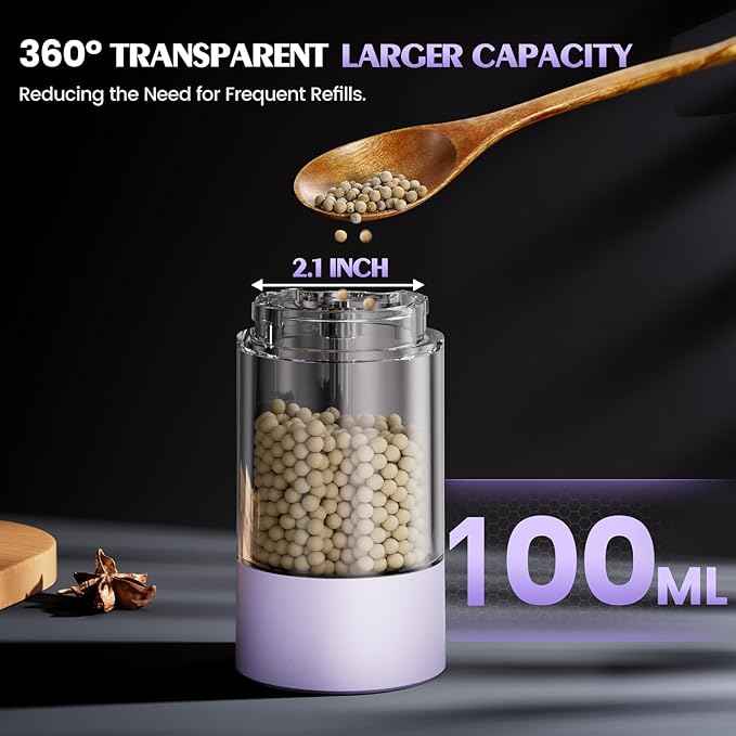 1 Pack Salt and Pepper Grinder- Gifts for Women Automatic Battery Purple Pepper Mill Shakers Kitchen Accessories Cooking for Mom, Adjustable Coarseness Salt Pepper Shakers