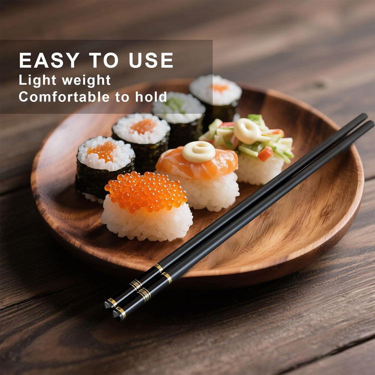 Chopsticks Reusable 5 Pairs Fiberglass Chopsticks Dishwasher Safe Square Lightweight Non-Slip Chop Sticks Set (golden-1)
