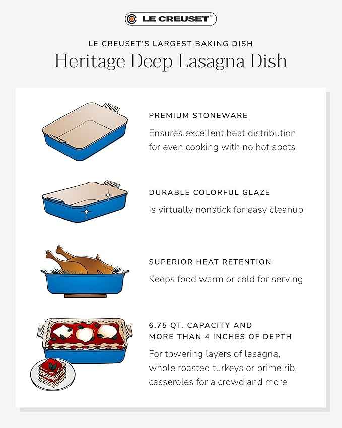 Le Creuset Stoneware Heritage Deep Rectangular Lasagna Dish, 6.75 qt., Oyster
