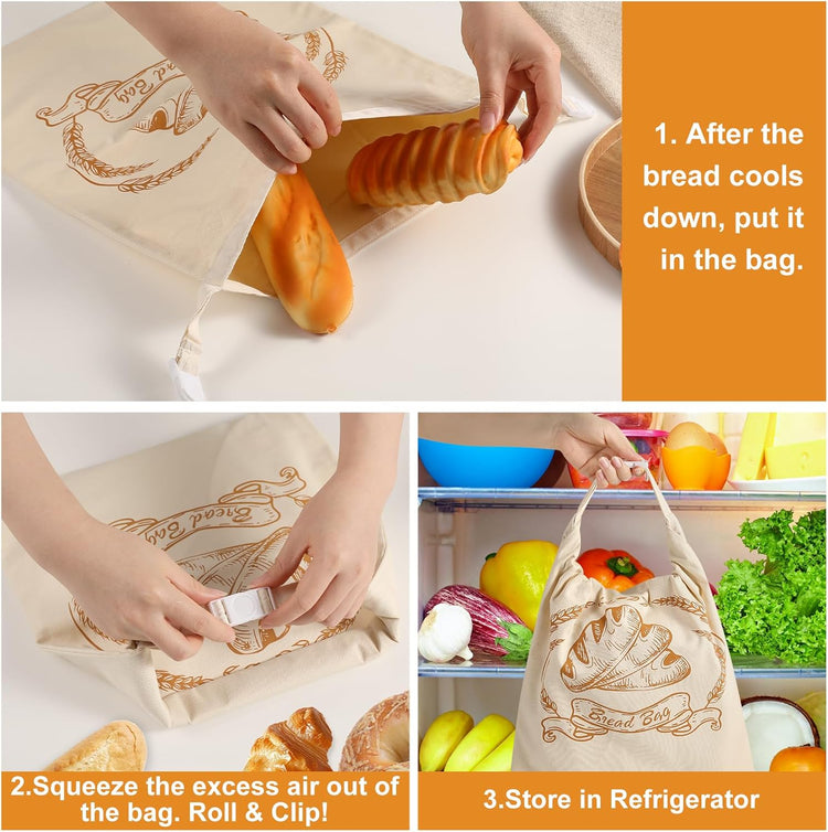4 Pack Reusable Linen Bread Bags for Homemade,Organic Linen Bread Bag for Homemadesourdough 17 x3 inches Food Storage Cloth Bag,Keep Fresh and Upgrade Large Capacity Portable